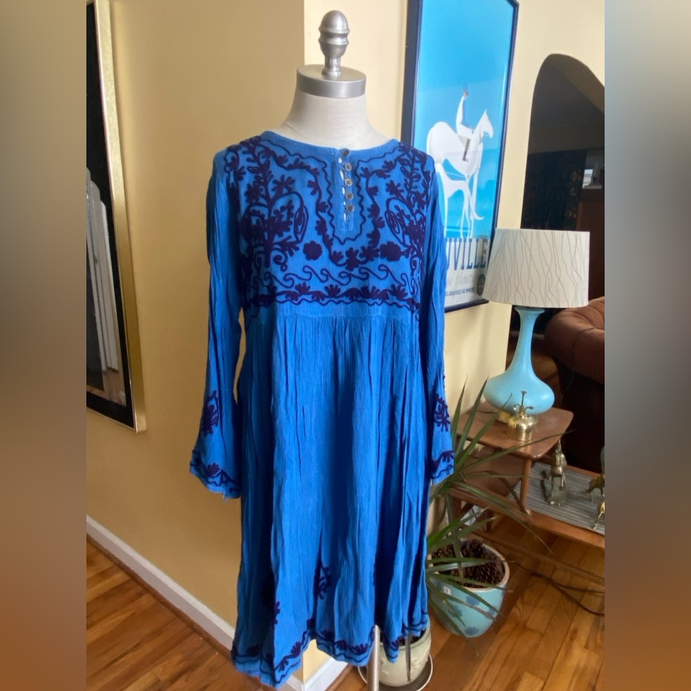 vintage boho blue and black dress